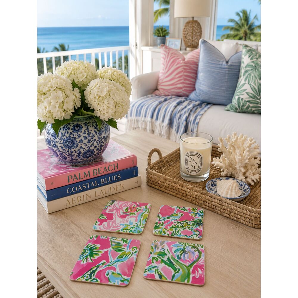 Set Of 4 Handmade Coasters Preppy Coastal Cottage Beachy Entertaining Hostess